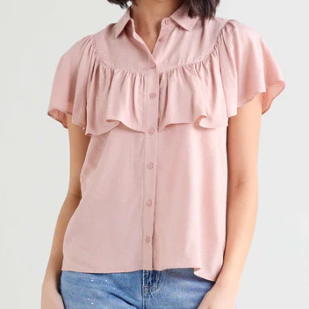 Brand New Women's DownEast Rose Pink Sway Flutter Blouse, Size L